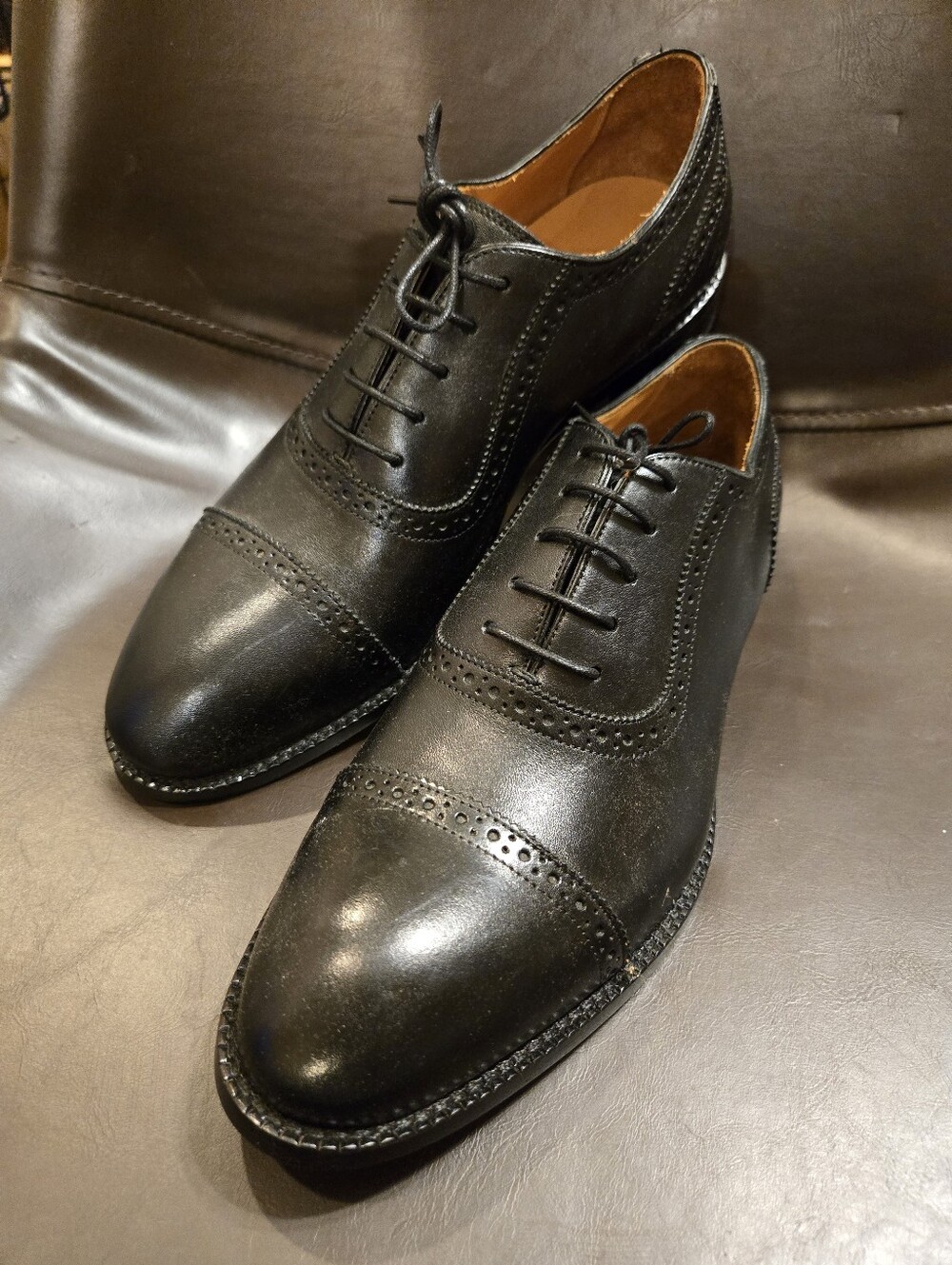 Beckett Simonon Black Cap Toe Oxford Dress Shoes Men's 8.5 Leather Blake Stitch